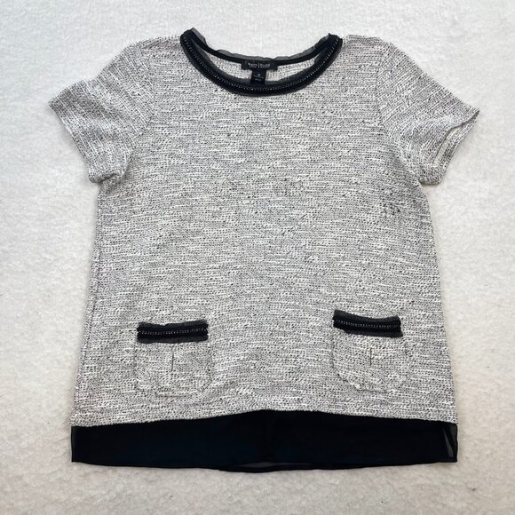 White House Black Market Women's Tweed Cotton Top w/ Chain Detail Size Medium - Picture 1 of 6